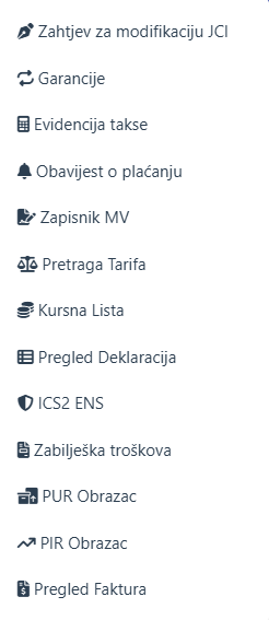 Meni dodatnih alata u eŠpediciji